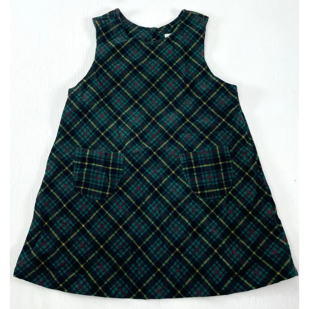 Girls Vintage Christmas Plaid Corduroy Jumper Dress | Gymboree Rainbow Tag M 3/4